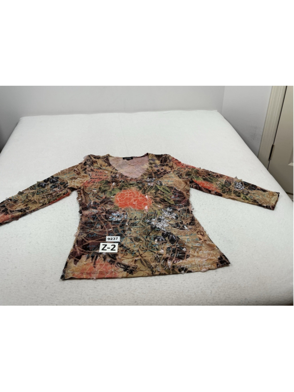 Womans Excellent Jr Cubism Pullover Semi Sheer Blouse Large Multicolor